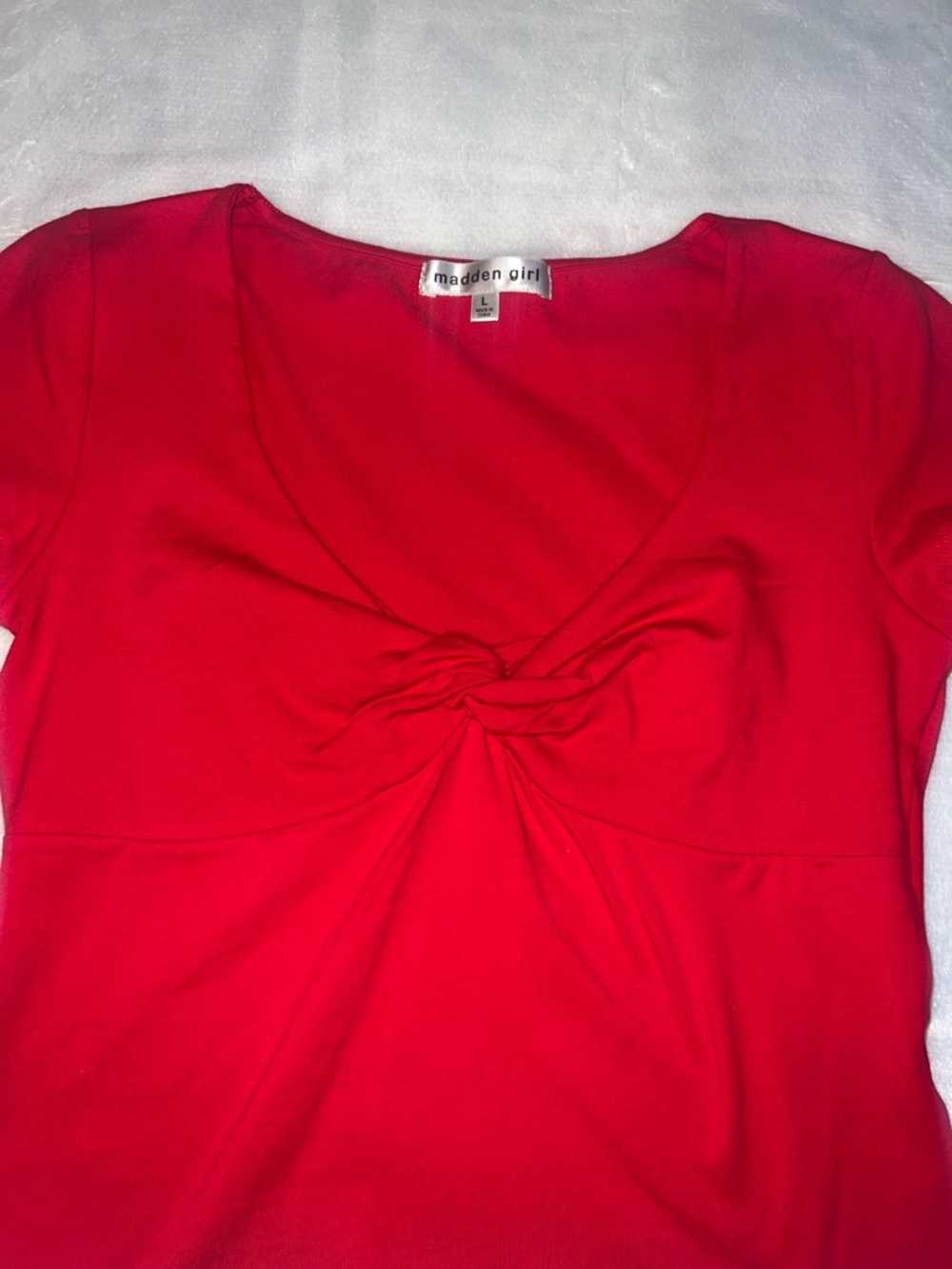 Madden Girl Red Twist-Detail Short Sleeve Top - Picture 5 of 6
